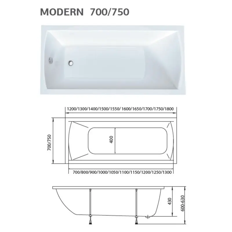 Ванна акриловая 1MarKa Modern 155х70 Белый 01мод15570 Ванна акриловая 1MarKa Modern 155х70 Белый 01мод15570 — изображение 4