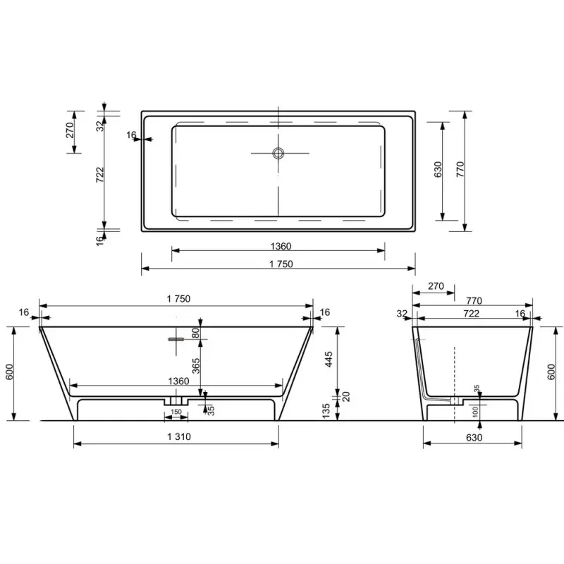 Ванна из литьевого мрамора Эстет Манхэттен 175х77 Белый ФР-00006566 Ванна из литьевого мрамора Эстет Манхэттен 175х77 Белый ФР-00006566 — изображение 4