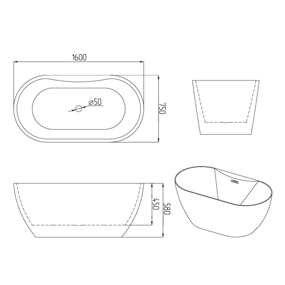 Ванна акриловая Grossman Classic 160х75 со смесителем на борту Белый глянцевый GR-12501-1 Ванна акриловая Grossman Classic 160х75 со смесителем на борту Белый глянцевый GR-12501-1 — изображение 5