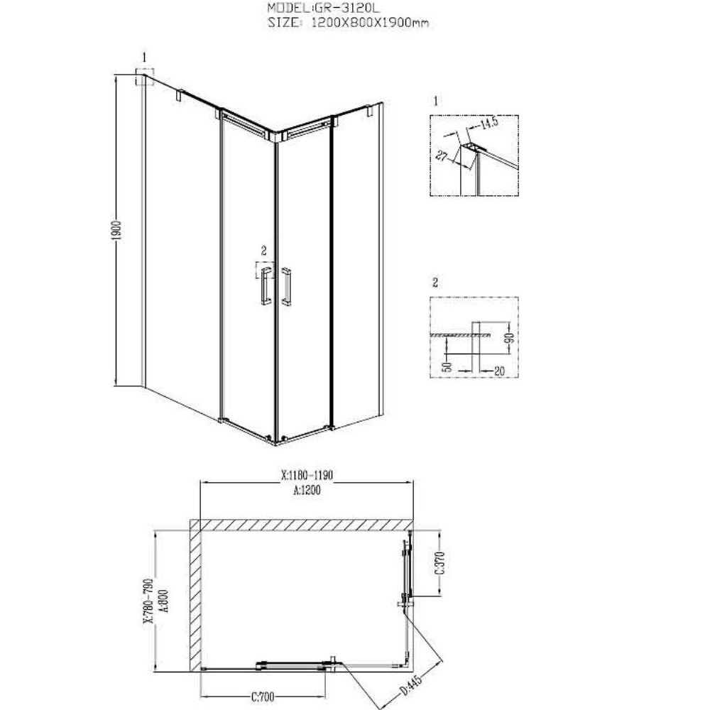 Душевой уголок Grossman Galaxy 120х80 Хром / Прозрачное GR-3120L Душевой уголок Grossman Galaxy 120х80 Хром / Прозрачное GR-3120L — изображение 3