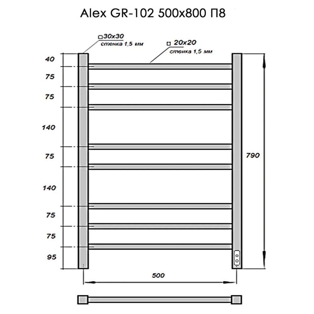 Полотенцесушитель электрический Grois Alex 50х79 Белый матовый GR102 50х80 П8 9016 U Полотенцесушитель электрический Grois Alex 50х79 Белый матовый GR102 50х80 П8 9016 U — изображение 4