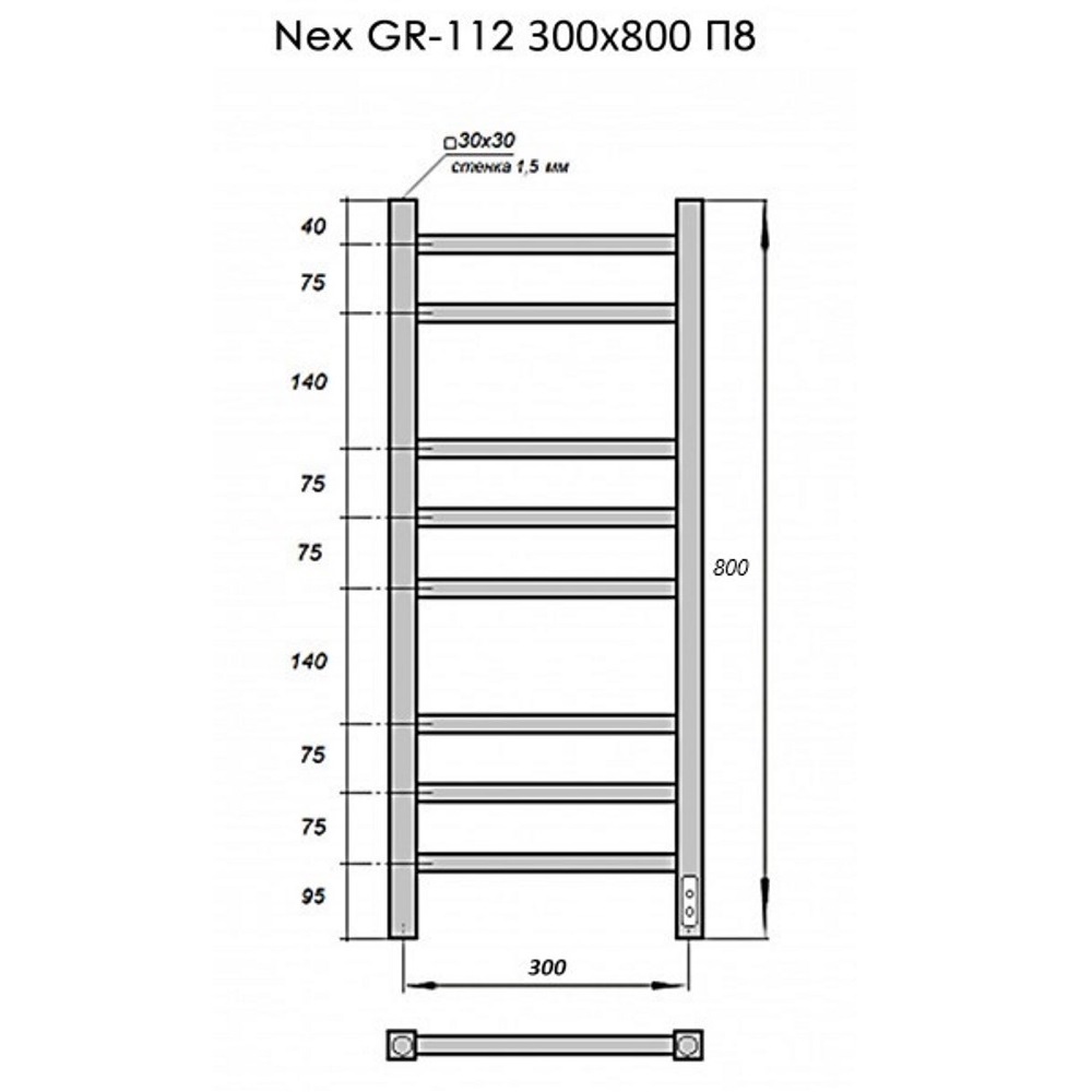 Полотенцесушитель электрический Grois Nex 30х80 Черный матовый GR112 30х80 П8 9005 U Полотенцесушитель электрический Grois Nex 30х80 Черный матовый GR112 30х80 П8 9005 U — изображение 3