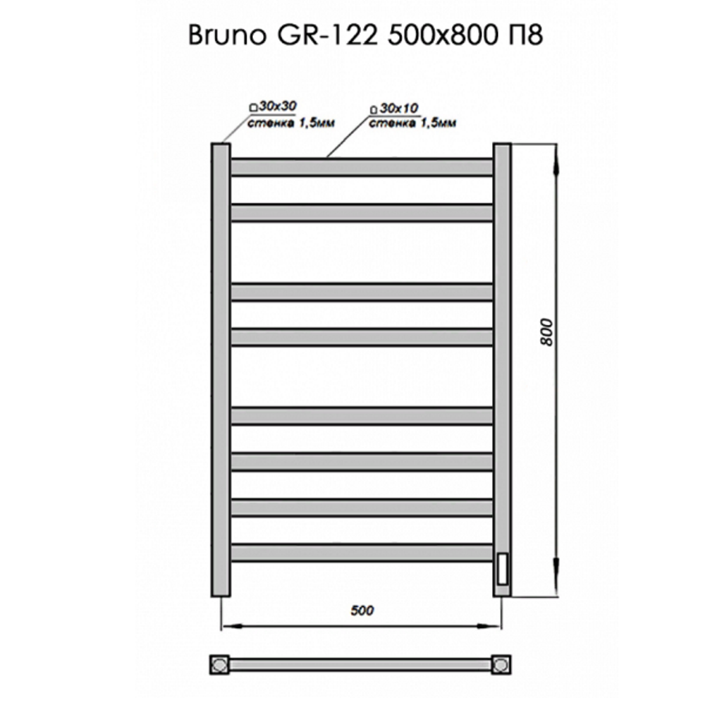 Полотенцесушитель электрический Grois Bruno 50х80 Черный матовый GR122 50х80 П8 9005 U Полотенцесушитель электрический Grois Bruno 50х80 Черный матовый GR122 50х80 П8 9005 U — изображение 4