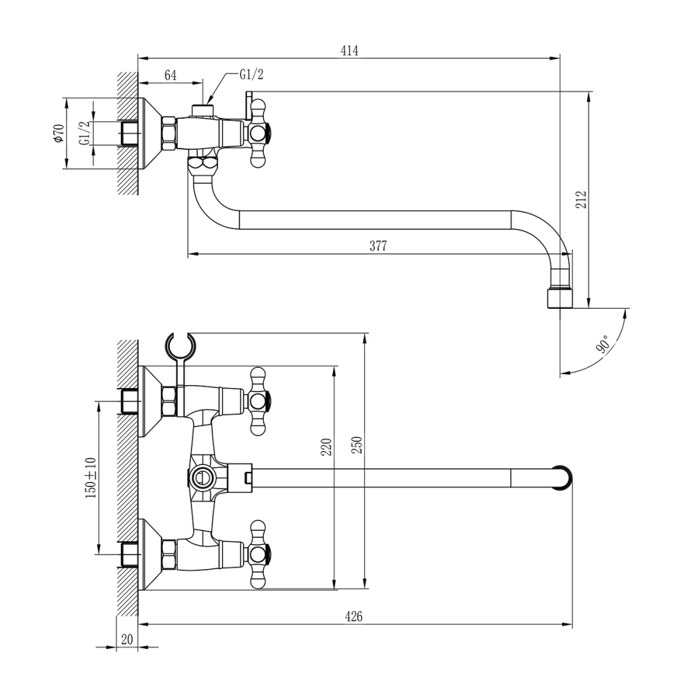 Смеситель для ванны Rossinka H02 Хром глянцевый H02-84 Смеситель для ванны Rossinka H02 Хром глянцевый H02-84 — изображение 2