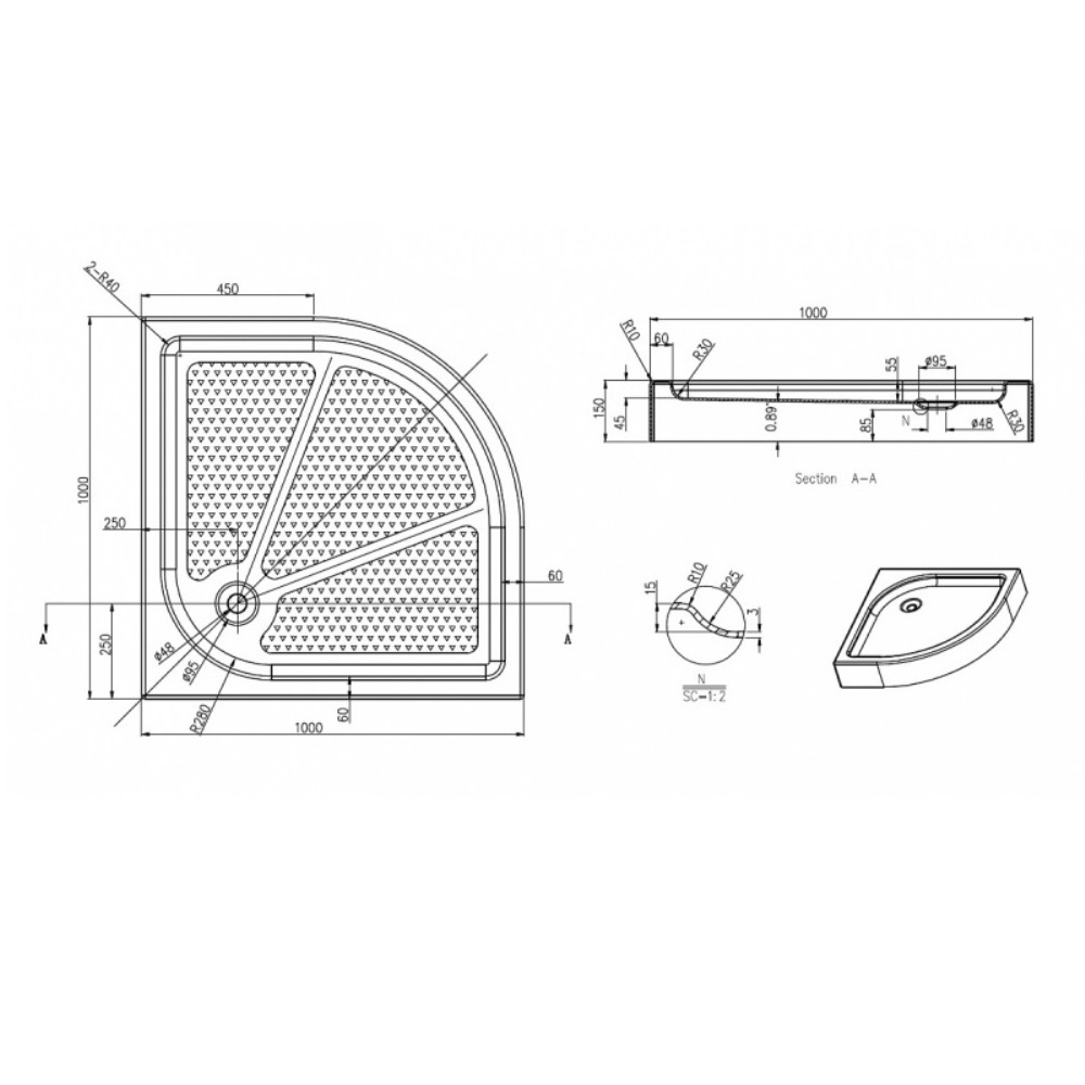 Поддон акриловый Azario Ottawa 100х100 с каркасом и панелью Белый P210 R/L Поддон акриловый Azario Ottawa 100х100 с каркасом и панелью Белый P210 R/L — изображение 2