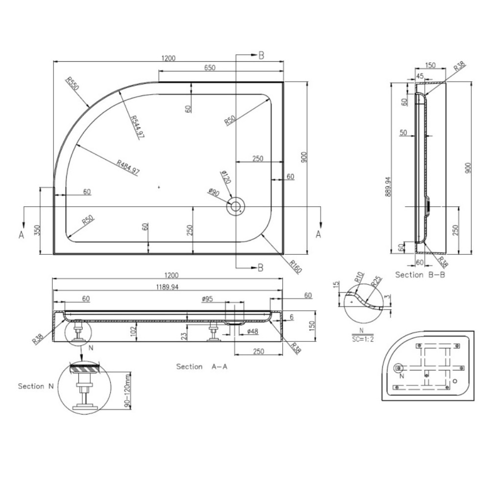 Поддон акриловый Azario Victoria 120х90 левый с каркасом и панелью Белый P2912 L Поддон акриловый Azario Victoria 120х90 левый с каркасом и панелью Белый P2912 L — изображение 2