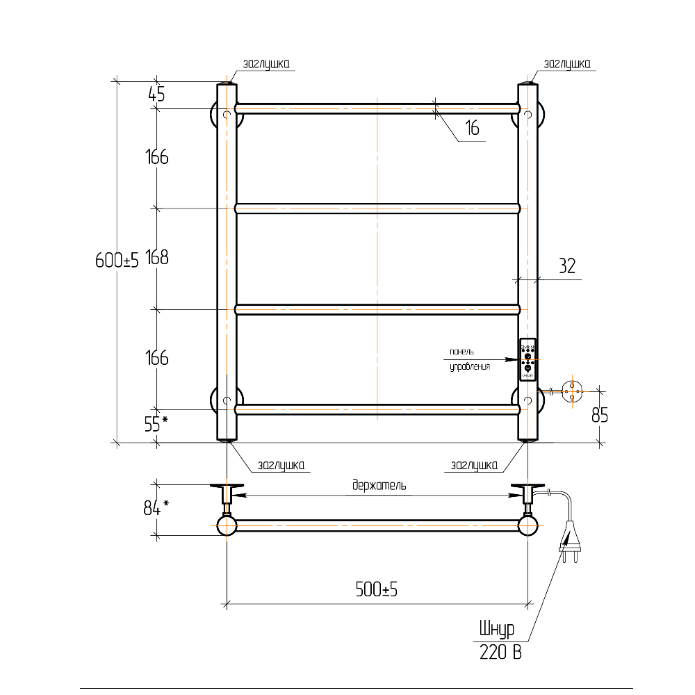 Полотенцесушитель электрический Тера Классика 50х60 диммер Хром глянцевый ПСК-09-02д Полотенцесушитель электрический Тера Классика 50х60 диммер Хром глянцевый ПСК-09-02д — изображение 3