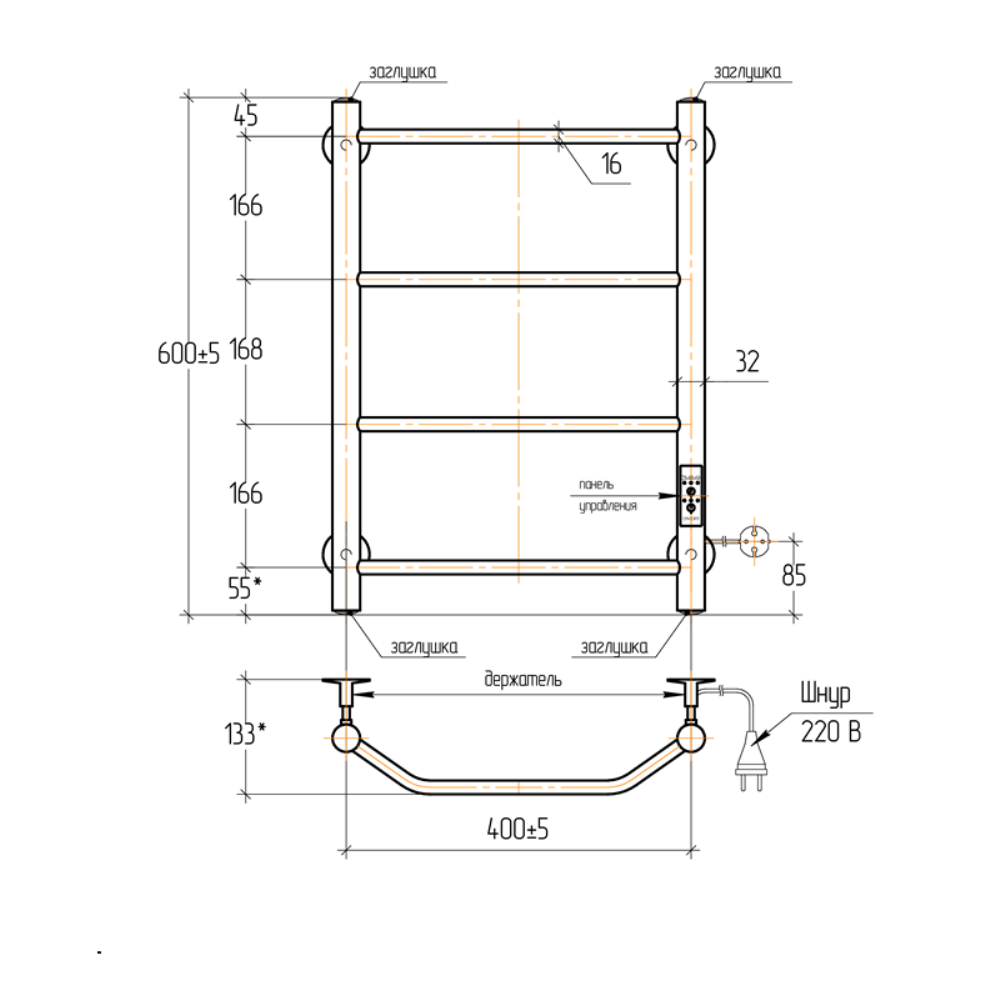 Полотенцесушитель электрический Тера Виктория 40х60 диммер Черный матовый ПСК-11-01д.ч Полотенцесушитель электрический Тера Виктория 40х60 диммер Черный матовый ПСК-11-01д.ч — изображение 3