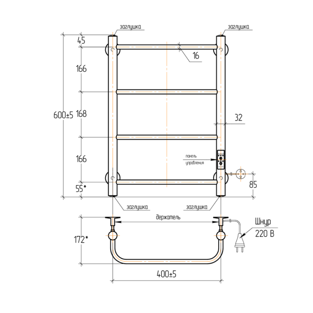 Полотенцесушитель электрический Тера Мост 40х60 диммер Черный матовый ПСК-12-01д.ч Полотенцесушитель электрический Тера Мост 40х60 диммер Черный матовый ПСК-12-01д.ч — изображение 3