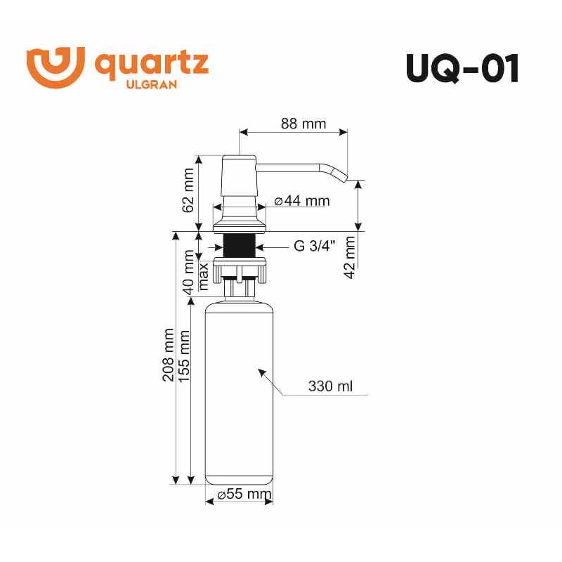 Дозатор для жидких моющий средств Ulgran Quartz UQ-01 Бетон UQ-01-05 Дозатор для жидких моющий средств Ulgran Quartz UQ-01 Бетон UQ-01-05 — изображение 3