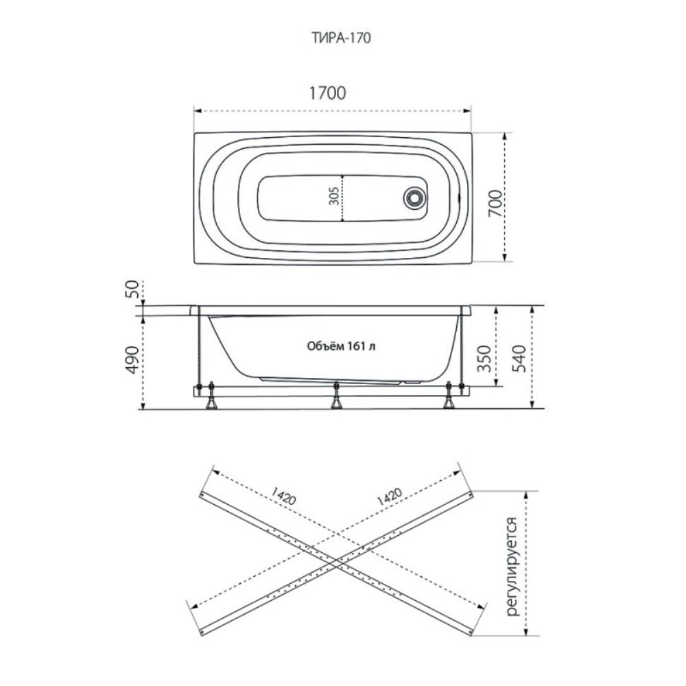 Ванна акриловая Triton Тира 170х70 Белый глянцевый Щ0000016669 Ванна акриловая Triton Тира 170х70 Белый глянцевый Щ0000016669 — изображение 4