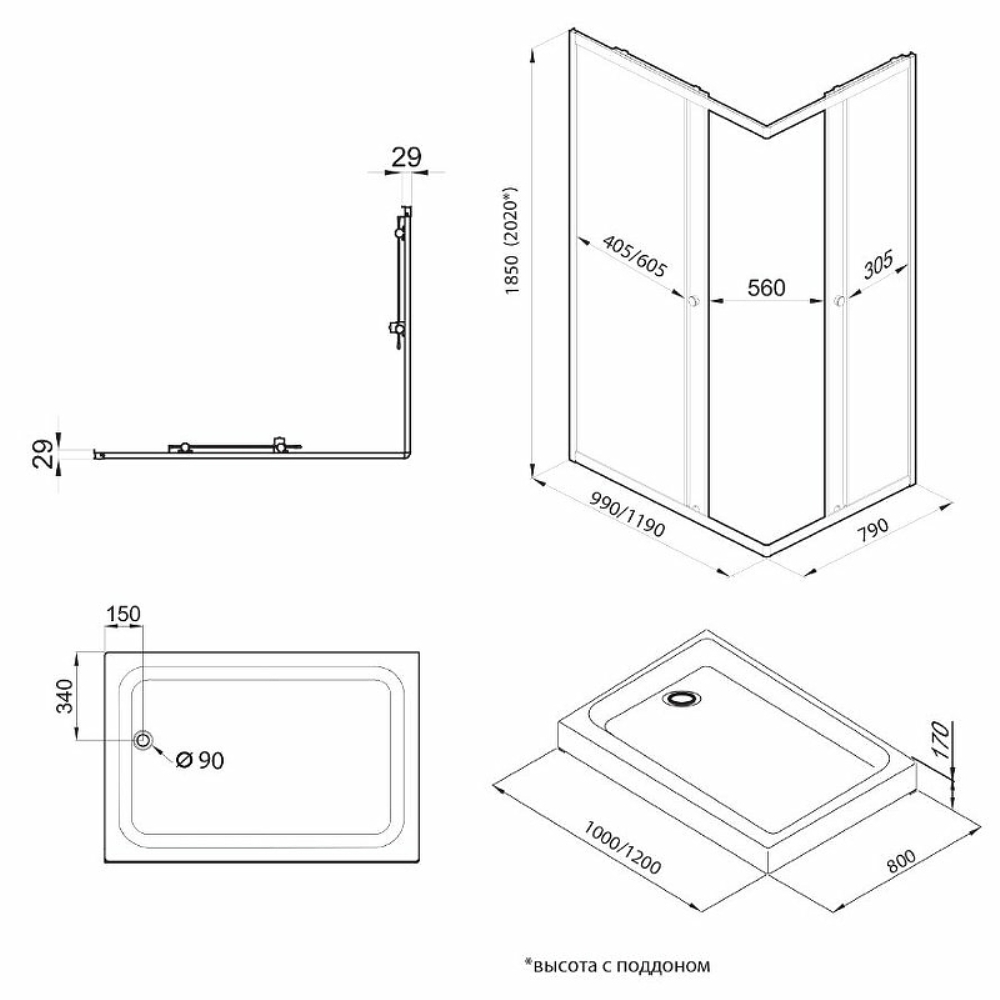 Душевой уголок Triton Вента 120х80 Хром / Прозрачное Щ0000049618 Душевой уголок Triton Вента 120х80 Хром / Прозрачное Щ0000049618 — изображение 4