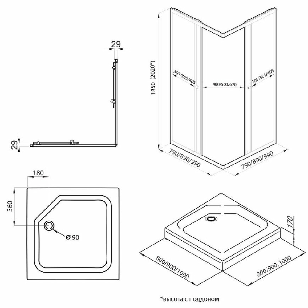 Душевой уголок Triton Вента 90х90 Черный / Прозрачное Щ0000054465 Душевой уголок Triton Вента 90х90 Черный / Прозрачное Щ0000054465 — изображение 4