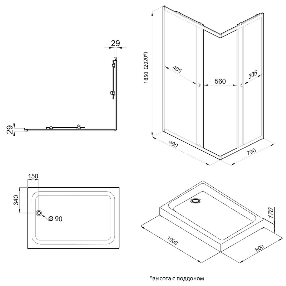 Душевой уголок Triton Вента 100х80 Черный / Прозрачное Щ0000057855 Душевой уголок Triton Вента 100х80 Черный / Прозрачное Щ0000057855 — изображение 4