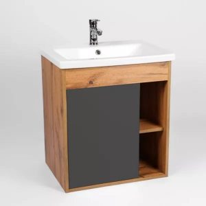 Тумба подвесная Viant Бостон 70 с раковиной Como Дуб вотан / Графит VBOS70COG-T1STP