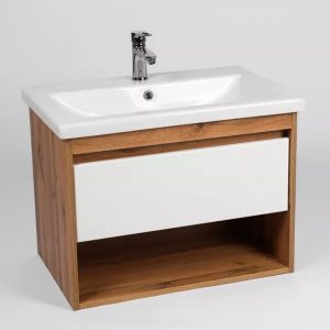 Тумба подвесная Viant Бостон 80 с раковиной Como Белый / Дуб Вотан VBOS80CO-T1YP