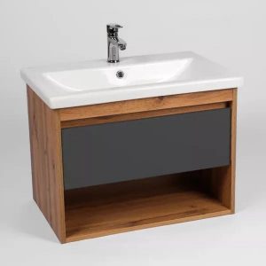 Тумба подвесная Viant Бостон 80 с раковиной Como Дуб вотан / Графит VBOS80COG-T1YP