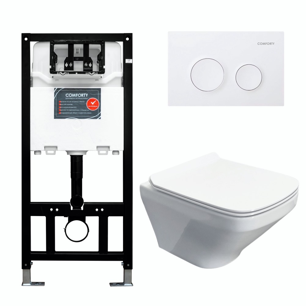 Инсталляция Comforty с унитазом 108 и кнопкой смыва Белый матовый 00-00022397CF Инсталляция Comforty с унитазом 108 и кнопкой смыва Белый матовый 00-00022397CF