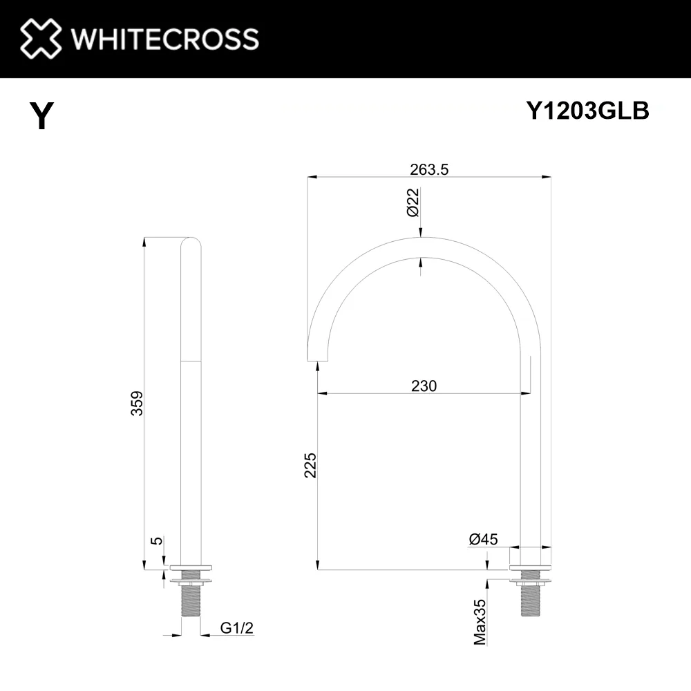 Излив WHITECROSS Y Золото брашированное Y1203GLB Излив WHITECROSS Y Золото брашированное Y1203GLB — изображение 2